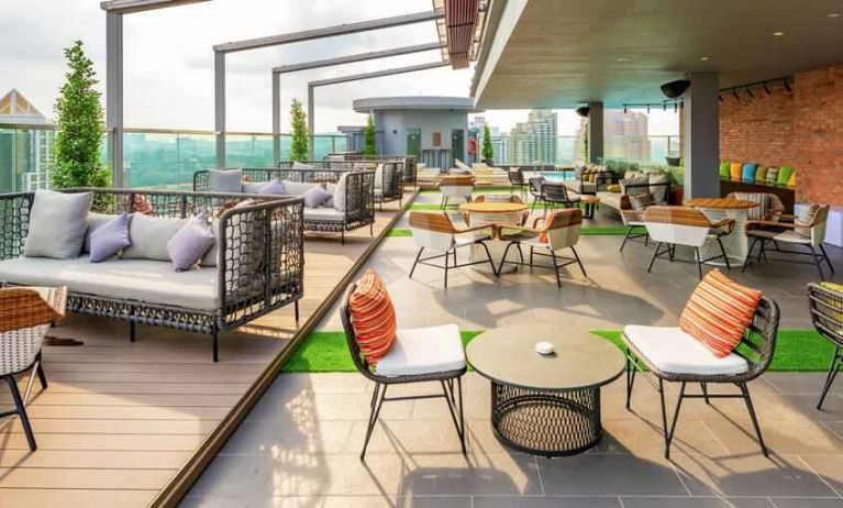 Beautiful rooftop bar with stunning views of KL at the Hilton Garden Inn Kuala Lumpur Jalan Tuanku Abdul Rahman South.