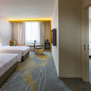 Spacious twin deluxe room at the Hilton Garden Inn Kuala Lumpur Jalan Tuanku Abdul Rahman North.