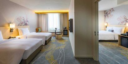 Spacious twin deluxe room at the Hilton Garden Inn Kuala Lumpur Jalan Tuanku Abdul Rahman North.