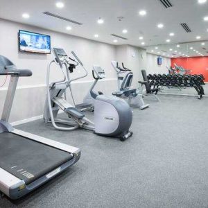 Fitness center with treadmill, exercising bike and weights at the Hilton Garden Inn Kuala Lumpur Jalan Tuanku Abdul Rahman North.