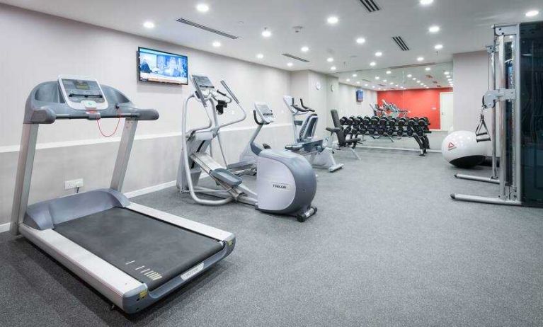 Fitness center with treadmill, exercising bike and weights at the Hilton Garden Inn Kuala Lumpur Jalan Tuanku Abdul Rahman North.