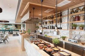 Breakfast buffet in a stilish restaurant area at the Hilton Garden Inn Singapore Serangoon.