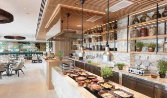 Breakfast buffet in a stilish restaurant area at the Hilton Garden Inn Singapore Serangoon.