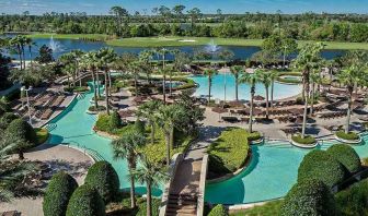 Stunning aerial view of the outdoor pools at the Signia by Hilton Orlando Bonnet Creek.