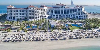 Stunning view of the resort beach at the Waldorf Astoria Dubai Palm Jumeirah.