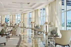 Elegant cafe perfect as workspace at the Waldorf Astoria Dubai Palm Jumeirah.