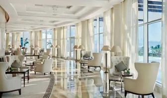 Elegant cafe perfect as workspace at the Waldorf Astoria Dubai Palm Jumeirah.