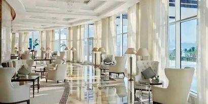 Elegant cafe perfect as workspace at the Waldorf Astoria Dubai Palm Jumeirah.