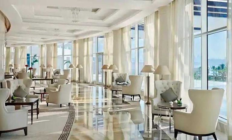 Elegant cafe perfect as workspace at the Waldorf Astoria Dubai Palm Jumeirah.