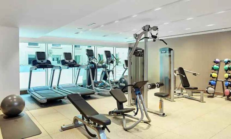 Fully equipped fitness center at the Hilton Garden Inn Dubai Mall of the Emirates.