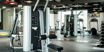 Fully equipped fitness center at the Hampton by Hilton Dubai Al Seef.