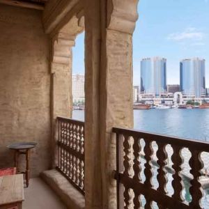 Stunning creek view from a king room balcony at the Al Seef Heritage Hotel Dubai, Curio Collection by Hilton.