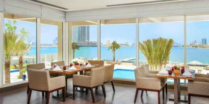 Beautiful restaurant suitable as workspace at the Hilton Ras Al Khaimah Beach Resort.