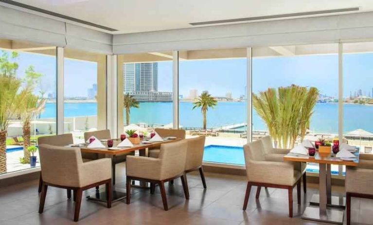 Beautiful restaurant suitable as workspace at the Hilton Ras Al Khaimah Beach Resort.