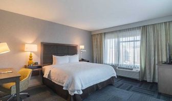 King bed with work desk and natural light at Hampton Inn Chicago North-Loyola Station.