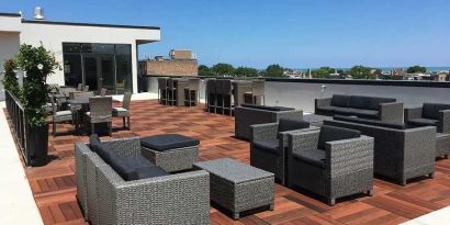 Beautiful rooftop terrace at Hampton Inn Chicago North-Loyola Station.