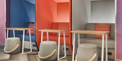 Quiet work area for coworking or independent work at Tru by Hilton Milwaukee Brookfield.