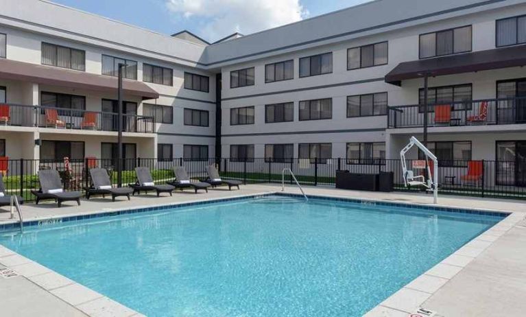 beautiful outdoor pool at DoubleTree Suites by Hilton Hotel Dayton - Miamisburg.