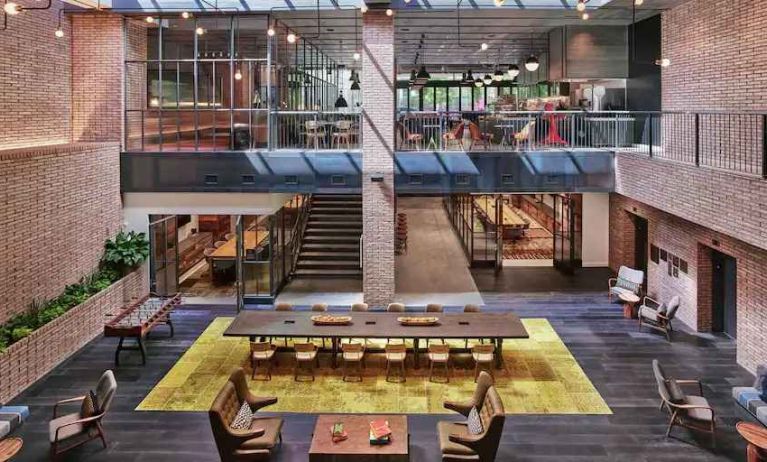 Elegant and spacious hotel area perfect as workspace at the Canopy by Hilton Portland Pearl District.