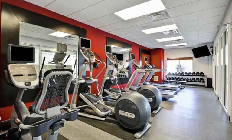 Fitness center with treadmills and exercise bikes at the Hilton Garden Inn Fort Collins.