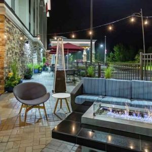 Beautiful rooftop patio suitable as workspace at the Hampton Inn Madison, OH.