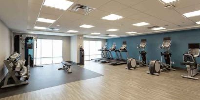 Full equipped fitness center at the Hampton Inn Madison, OH.