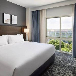 Comfortable king size bed on executive floor at the Hilton Charlotte Airport