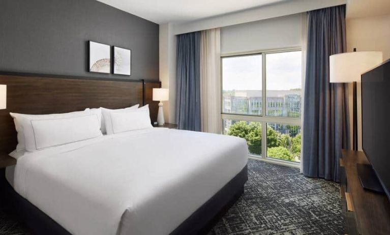 Comfortable king size bed on executive floor at the Hilton Charlotte Airport