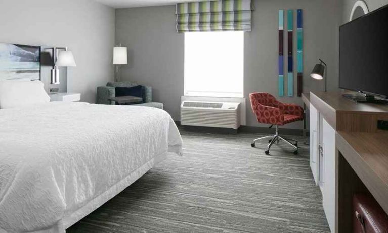 spacious king-sized room with TV and workspace at Hampton Inn Wichita Northwest.