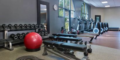 Fully equipped fitness center at the DoubleTree by Hilton Orlando at SeaWorld.