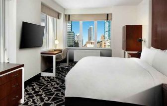 king-sized delux room with city view at Hilton Brooklyn New York.