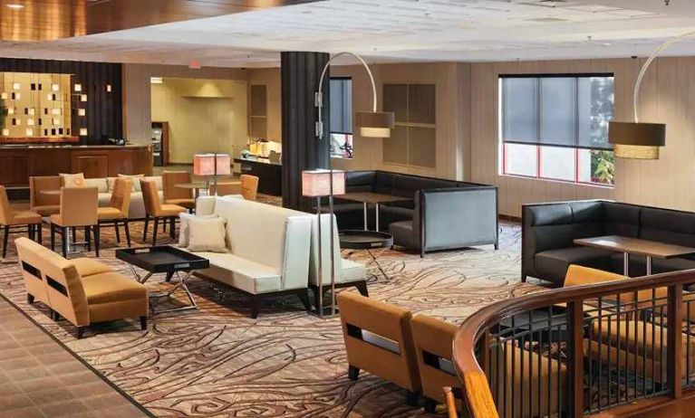 Comfortable lounge area and coworking space at DoubleTree by Hilton Hotel Boston - Downtown.