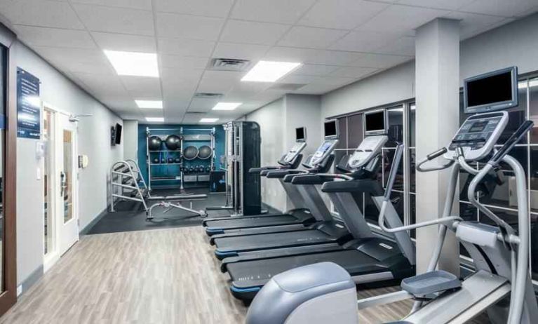 Fitness center with treadmills at the Hampton Inn & Suites Amelia Island-Historic Harbor Front.