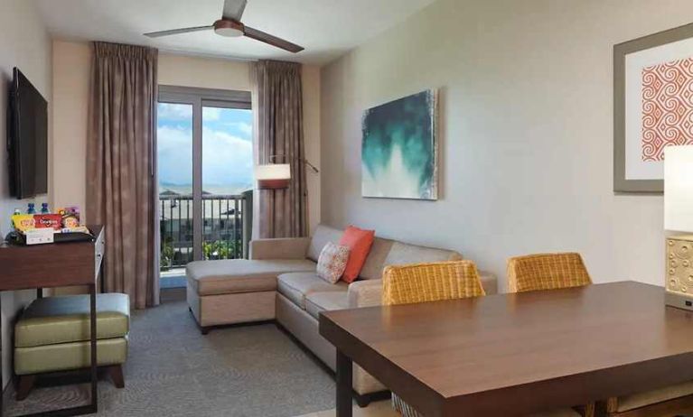 comfortable lounge and coworking space in dayrooms at Embassy Suites by Hilton Oahu Kapolei.