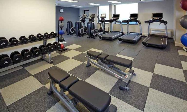 well-equipped fitness center at Hilton Raleigh North Hills.