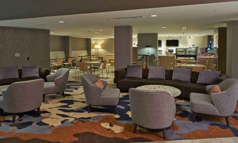 cosy and comfortable lounge area perfect for coworking at Hilton Raleigh North Hills.