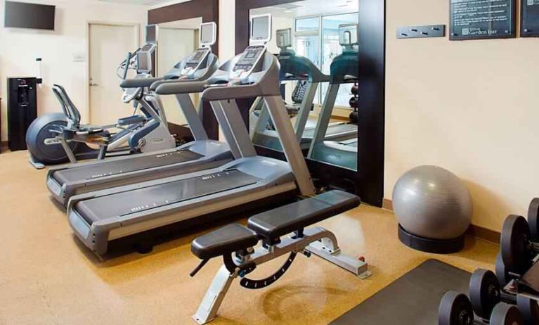 Fitness center with treadmills at the Hilton Garden Inn Hartford North/Bradley Intl Airport.