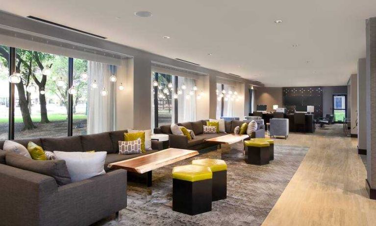 Comfortable lobby lounges at the DoubleTree Suites by Hilton Houston by the Galleria.