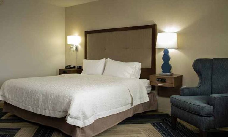 cosy king bedroom with lounge furniture at Hampton Inn & Suites La Crosse Downtown, WI.