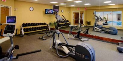 Fully equipped fitness center at the Hilton Garden Inn Clarksburg.