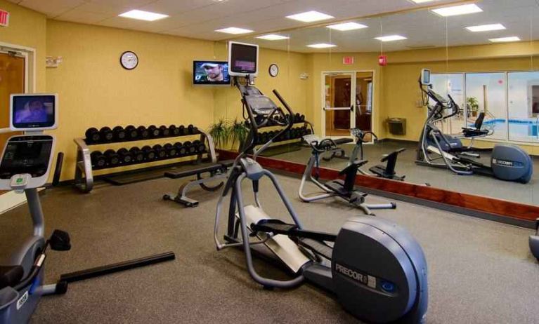 Fully equipped fitness center at the Hilton Garden Inn Clarksburg.