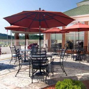 Beautiful outdoor patio perfect as workspace at the Hilton Garden Inn Clarksburg.