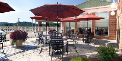 Beautiful outdoor patio perfect as workspace at the Hilton Garden Inn Clarksburg.