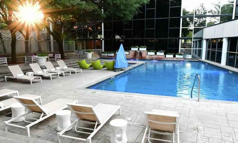 Relaxing outdoor pool area at the Hilton Dallas Lincoln Centre.