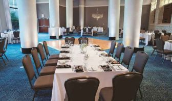 Elegant dining room perfect as workspace at the Hilton Dallas Lincoln Centre.