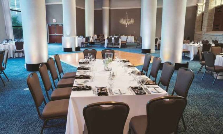 Elegant dining room perfect as workspace at the Hilton Dallas Lincoln Centre.