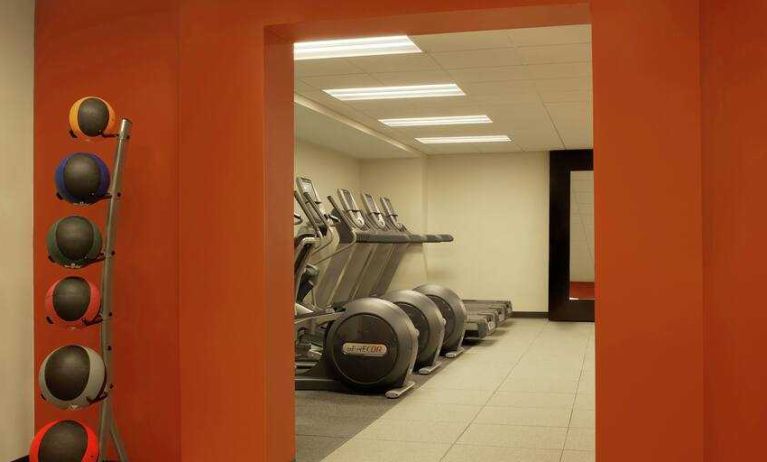 Fitness center with treadmills at the DoubleTree by Hilton Cedar Rapids Convention Complex.