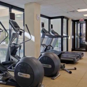 Fully equipped fitness center at the DoubleTree by Hilton Lisle-Naperville.