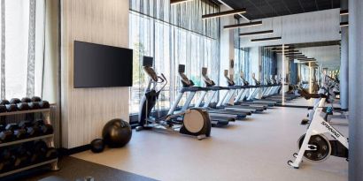 Fully equipped fitness center at the Hilton Garden Inn Montreal Midtown,Quebec Canada