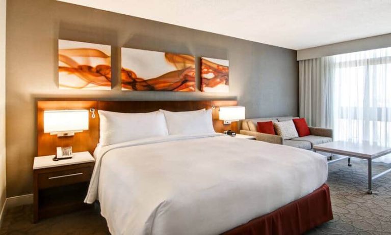 Day use room with lounge area and private bathroom at Hilton Mississauga Meadowvale.